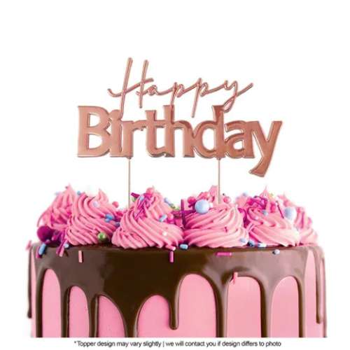 Happy Birthday Metal Cake Topper #1 - Rose Gold - Click Image to Close